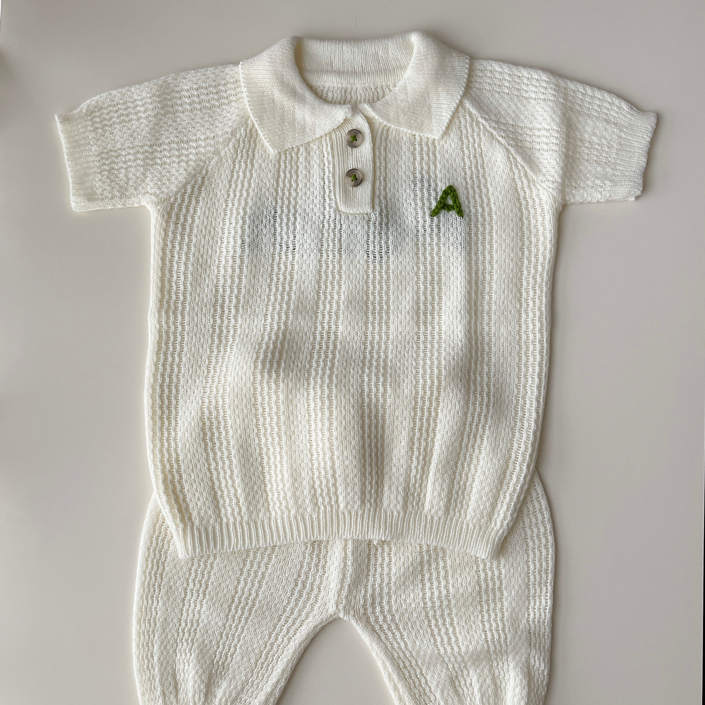 Size 1 - Polo Knit Set in Broken White (6-14mo)