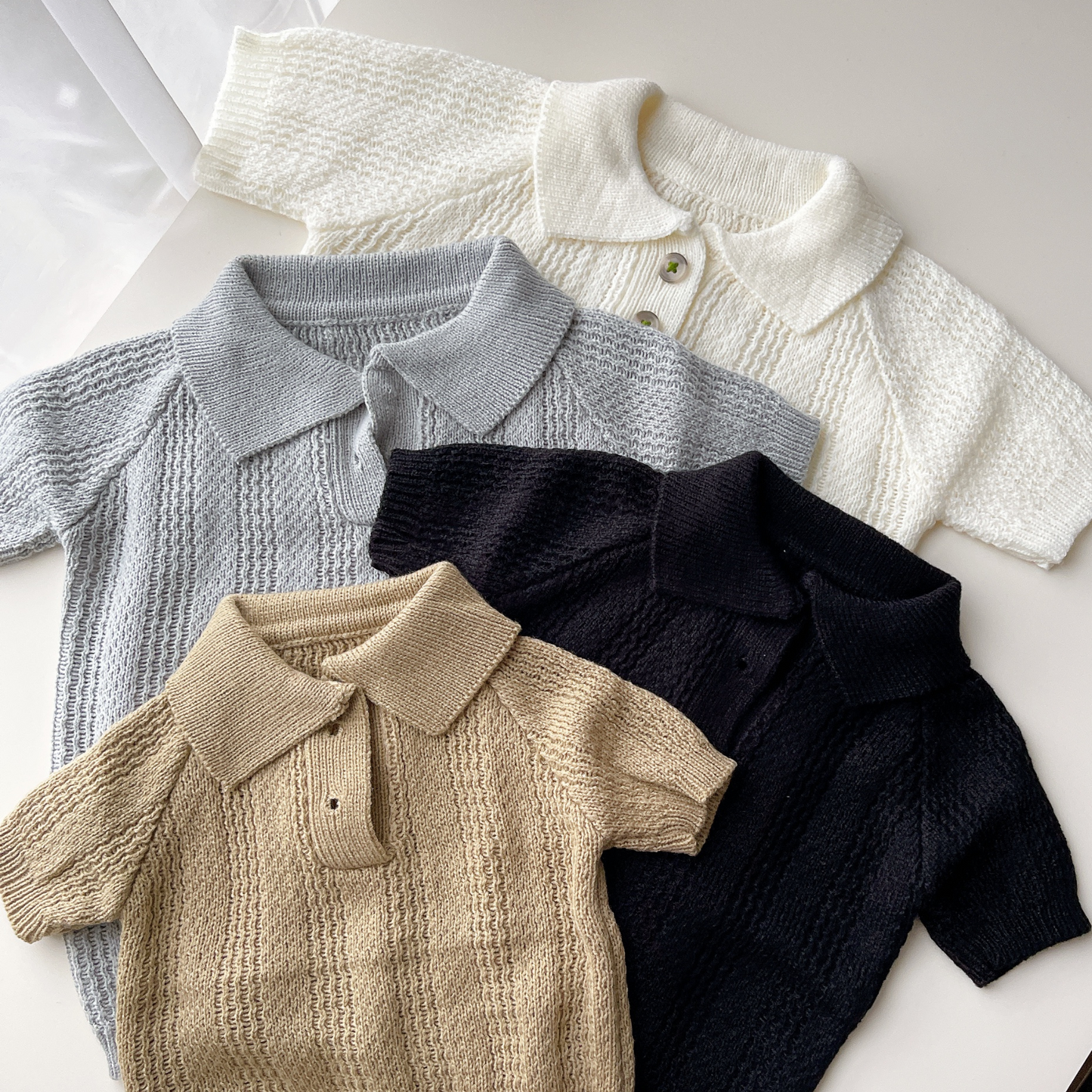 Size 1 - Polo Knit Set in Broken White (6-14mo)